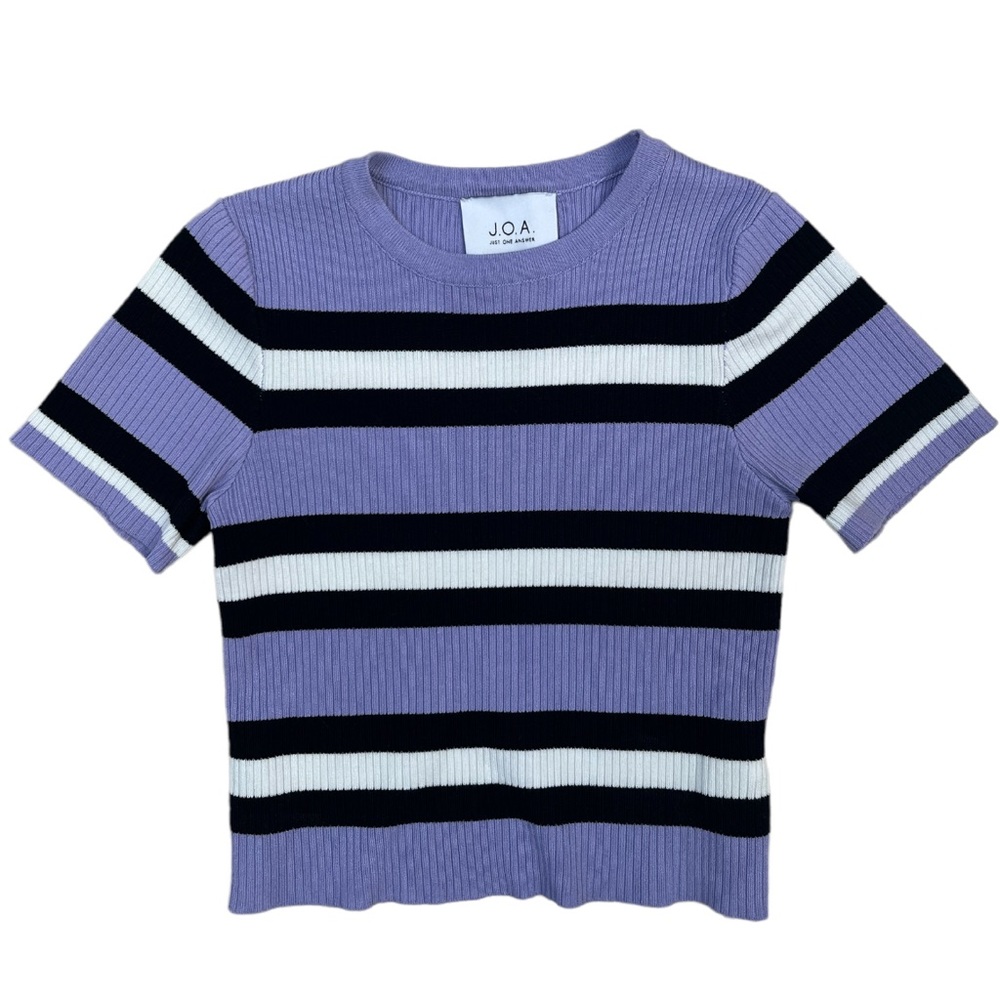 J.O.A retro purple white black striped crop top